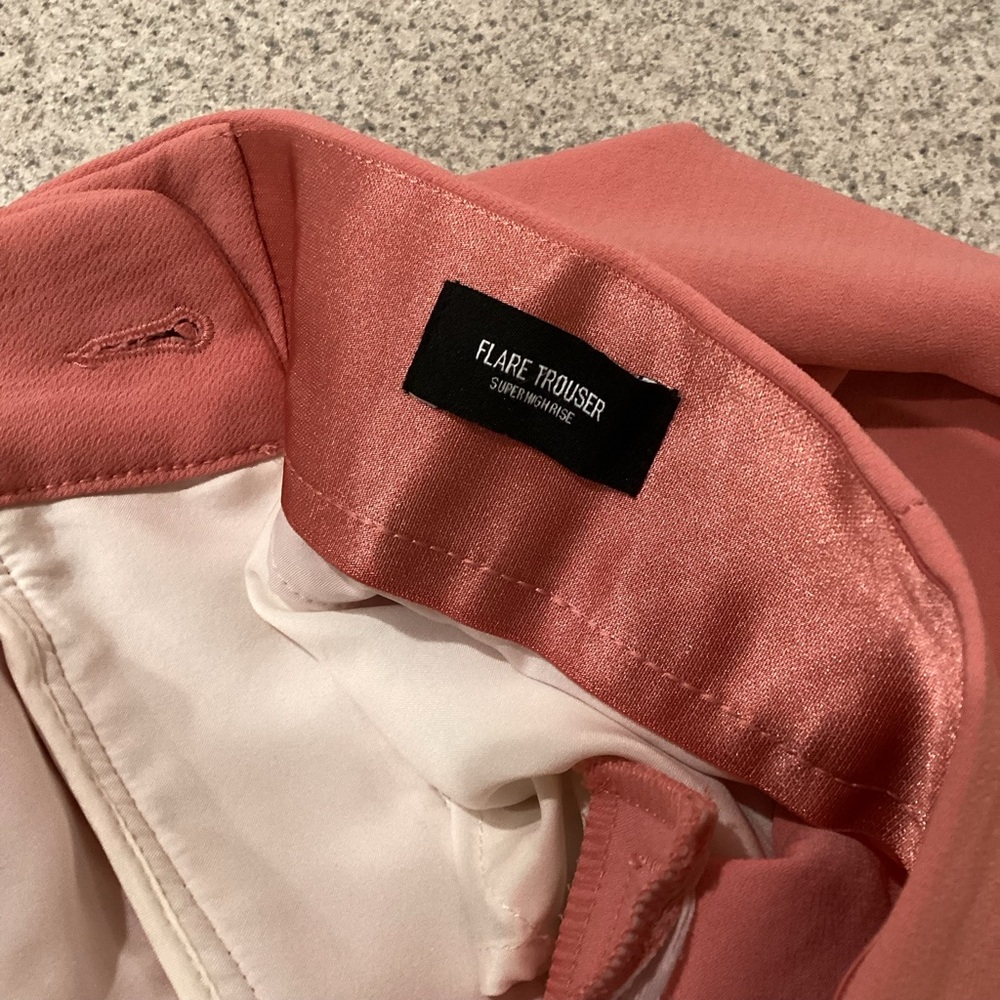 Express Pink Super High Waisted Twill Flare Trouser Pants - Picture 6 of 9